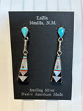Zuni handcrafted sterling silver earrings with genuine stones.  LZ258