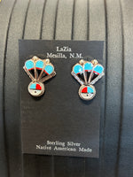 Zuni handcrafted sterling silver earrings with genuine stones.  LZ259