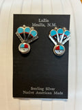 Zuni handcrafted sterling silver earrings with genuine stones.  LZ259