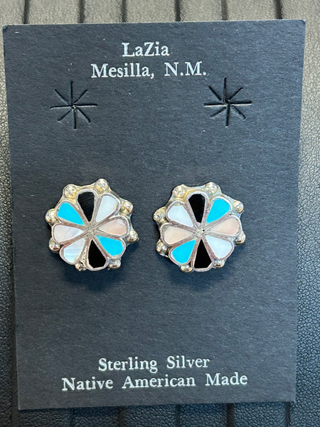 Zuni handcrafted sterling silver earrings with genuine stones.  LZ275