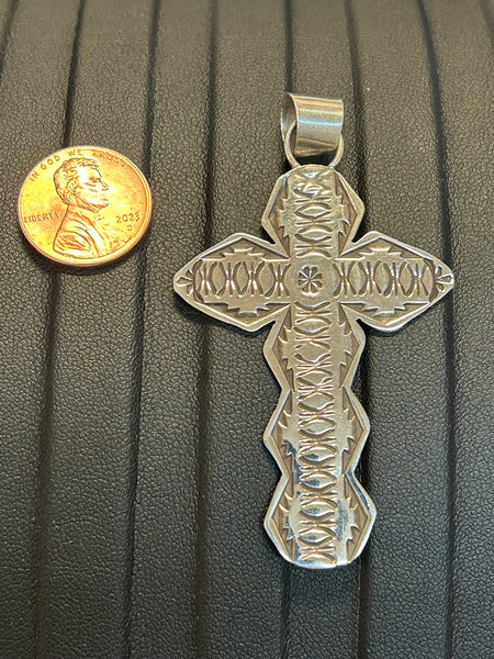 Navajo handcrafted sterling silver cross.  LZ300