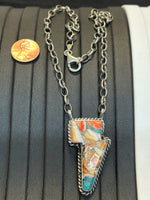 Navajo handcrafted sterling silver necklace with Turquoise and Spiney Oyster composite.