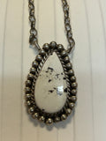 Navajo handcrafted sterling silver necklace with White Buffalo stone.  LZ313