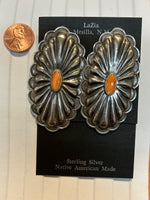 Navajo handcrafted sterling silver earrings with Spiney Oyster shell.  LZ418