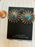 Navajo handcrafted sterling silver earrings with genuine turquoise.  LZ419