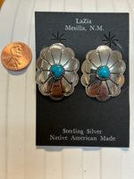 Navajo handcrafted sterling silver earrings with genuine turquoise.  LZ421
