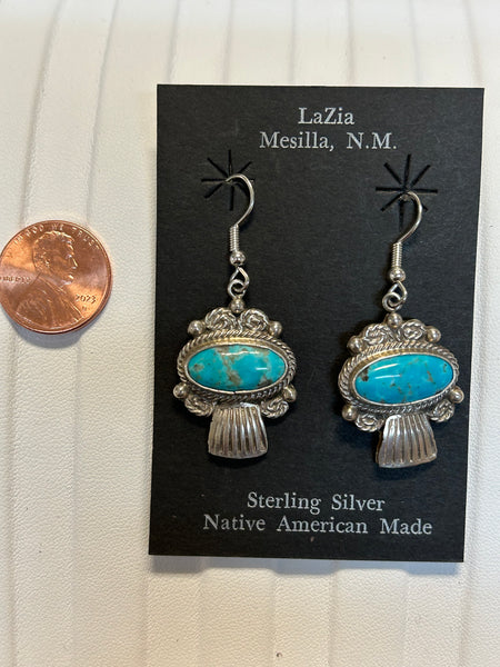 Navajo handcrafted sterling silver earrings with genuine turquoise.  LZ429