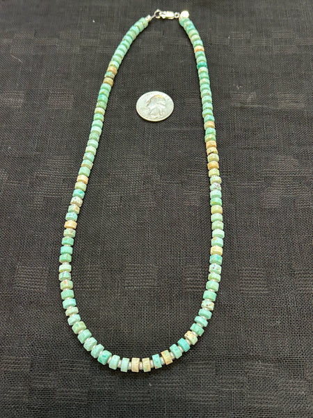 Genuine Turquoise beads with sterling silver beads and clasp necklace.  22” long.  SR1069 FREE SHIPPING IN THE CONTINENTAL USA.
