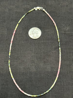 Genuine Tourmaline in natural color, faceted 3mm bead necklace, 16” long, SR1070 FREE SHIPPING IN THE CONTINENTAL USA.