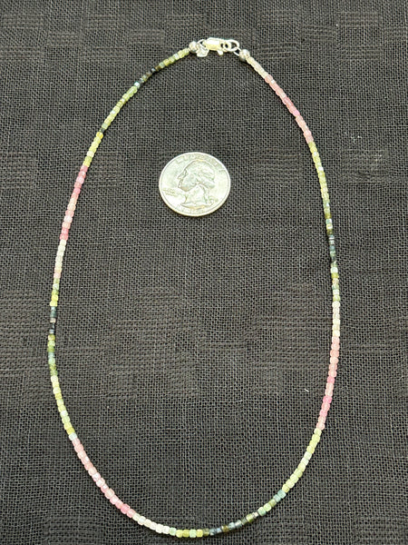 Genuine Tourmaline in natural color, faceted 3mm bead necklace, 16” long, SR1070 FREE SHIPPING IN THE CONTINENTAL USA.