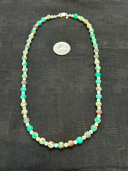 Genuine Sea Jasper necklace with 4mm and 6mm beads and sterling silver clasp.  20” long. SR1071 FREE SHIPPING IN THE CONTINENTAL USA.