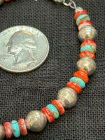 Genuine Kingman Turquoise with sterling silver and Spiney Oyster Shell beads in a bracelet.  SR1074 FREE SHIPPING IN THE CONTINENTAL USA.