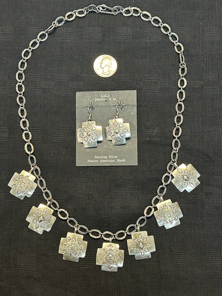 Navajo handcrafted sterling silver set of necklace and earrings.  LZ469