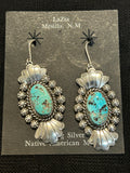 Navajo handcrafted sterling silver and genuine turquoise necklace and earrings set.  LZ471.  By A. Johnson