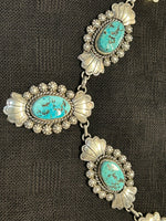 Navajo handcrafted sterling silver and genuine turquoise necklace and earrings set.  LZ471.  By A. Johnson