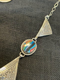 Navajo handcrafted sterling silver necklace with Mexican Calcite stone.  LZ475