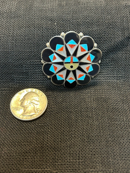 Zuni handcrafted sterling silver pin/pendant with genuine stone inlay.  LZ480