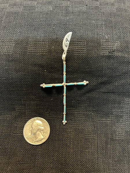 Zuni handcrafted needlepoint cross with genuine turquoise.  LZ484