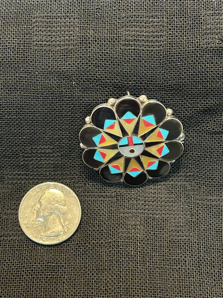 Zuni handcrafted sterling silver pin/pendant with genuine stone inlay.  LZ485