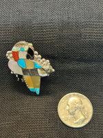 Zuni handcrafted sterling silver pin/pendant (Parrot) with genuine stone inlay.  LZ505