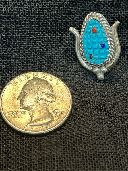 Zuni handcrafted sterling silver pin/pendant with genuine stone inlay.  LZ508