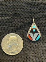 Zuni handcrafted sterling silver pendant with genuine stone inlay.  LZ510