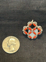Zuni handcrafted sterling silver pin/pendant with genuine coral, by Bruce Mateya.  LZ514