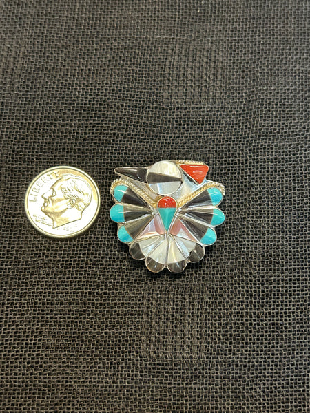 Zuni handcrafted pin/pendant with genuine stone inlay.  LZ520
