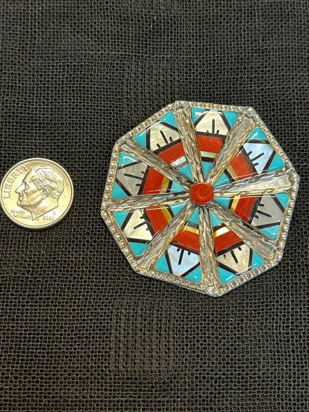 Zuni handcrafted sterling silver pin/pendant.by Carol Nina. LZ522