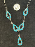 Zuni handcrafted sterling silver necklace and earrings set with genuine turquoise  LZ533
