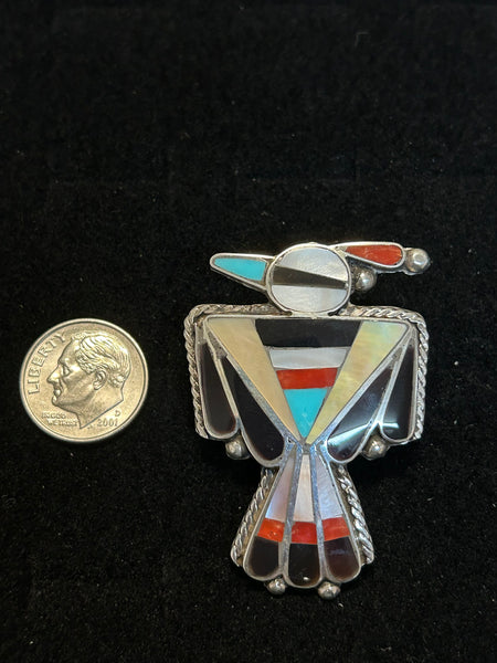 Zuni handcrafted sterling silver ring with genuine stone inlay.  Size 8.5.  LZ430