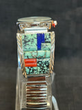 Handcrafted sterling silver watch band with genuine turquoise, Lapis, and coral.  LZ556 FREE SHIPPING IN THE CONTINENTAL USA.
