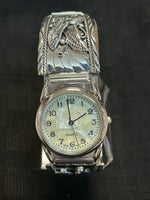 Navajo handcrafted sterling silver watch band with watch.  LZ543