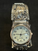 Navajo handcrafted sterling silver watch band with watch.  LZ555