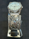 Navajo handcrafted sterling silver watch band with watch.  LZ555