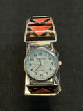 Navajo handcrafted sterling silver watch band with genuine stone inlay.  LZ551