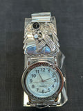 Navajo handcrafted sterling silver watch band with watch and genuine black onyx.  LZ541