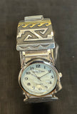 Navajo handcrafted sterling silver watch band with 12 K gold fill accents  LZ542