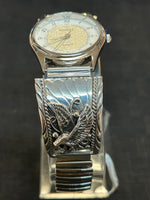 Navajo handcrafted sterling silver watch band with watch.  LZ540