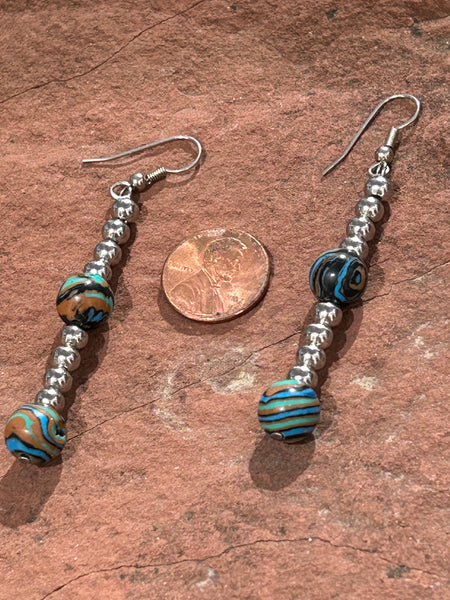 Lab Mexican Calcite earrings with hypoallergenic surgical steel ear wires.  SR1086 FREE SHIPPING IN THE CONTINENTAL USA.
