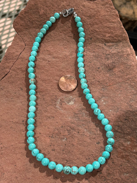 Genuine Turquoise and howlite stone bead necklace, 17” long.  SR1088