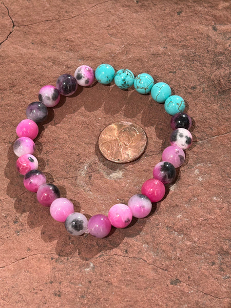 Genuine Persian Jade & Turquoise/howlite 8mm stones elastic bracelet.  SR1095 FREE SHIPPING IN THE CONTINENTAL USA.