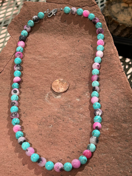 Genuine Persian Jade and Turquoise/howlite 8 mm stone SR1096. 20” FREE SHIPPING IN THE CONTINENTAL USA.