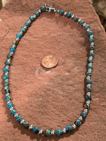 Lab Mexican Calcite 6mm stone necklace with hypoallergenic surgical steel beads and clasp. 18” long.  SR1100
