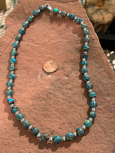 Lab Mexican Calcite 8mm stone necklace with hypoallergenic surgical steel clasp and beads.  SR1099 FREE SHIPPING IN THE CONTINENTAL USA.