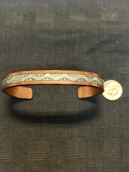Navajo handcrafted solid copper and sterling silver bracelet.  LZ577
