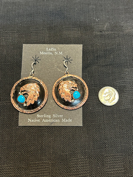 Navajo handcrafted solid copper earrings with genuine turquoise.  LZ608