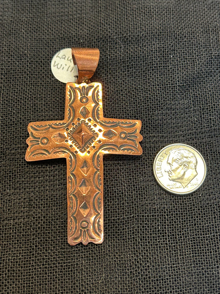 Navajo handcrafted solid copper cross pendant.  LZ611