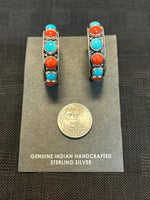 Sterling Silver, Genuine Turquoise, genuine natural coral earrings in sterling silver.  SR1106 FREE SHIPPING IN THE CONTINENTAL USA.