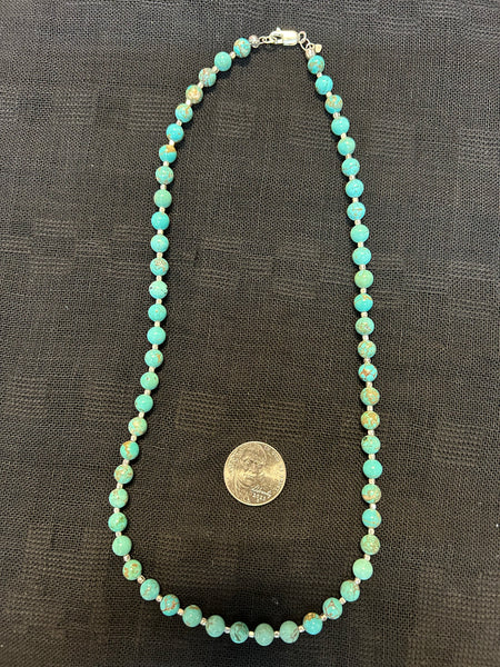 Handcrafted sterling silver and genuine turquoise necklace, 20” long.  SR1109